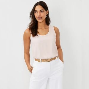 Ann Taylor MP Soft Pink Mixed Media Jersey Tank Professional Work Shell Blouse